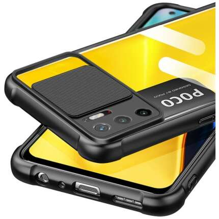 Mobirush Transparent Lens Back Cover [Military Grade Protection] Shock Proof Slim Slide Camera Lens Cover Mobile Phone Case for Poco M3 Pro 5G - Black