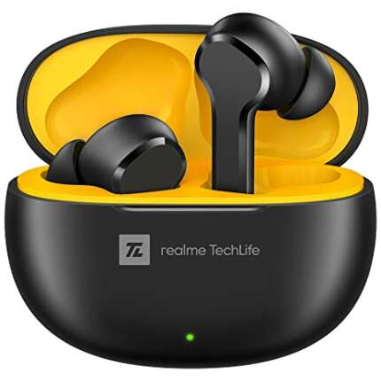 realme Techlife Buds T100 with Fast Charging & up to 28 Hours Playback & AI ENC for Calls Bluetooth Trult Wireless in Ear Earbuds with Mic (Black)