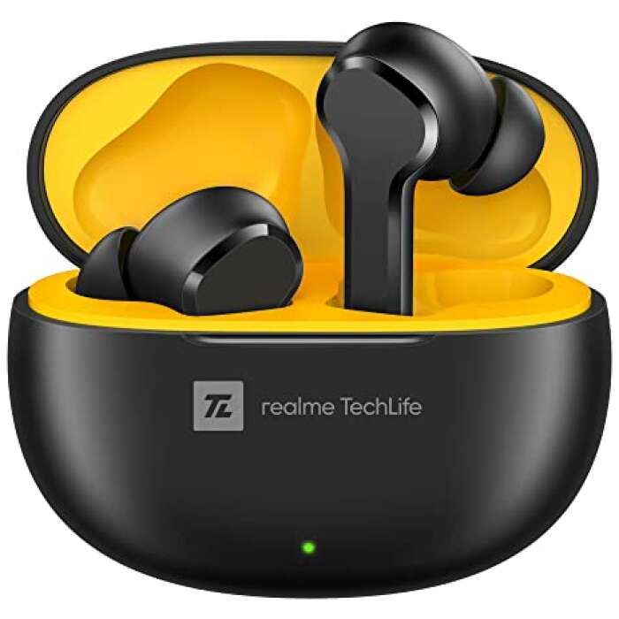 realme Techlife Buds T100 with Fast Charging & up to 28 Hours Playback & AI ENC for Calls Bluetooth Trult Wireless in Ear Earbuds with Mic (Black)