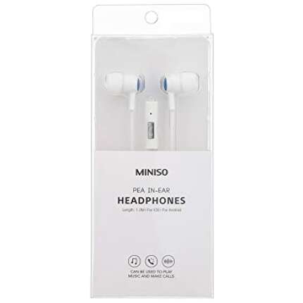MINISO Pea Wired Earphone with Mic, in-Ear Headphones Comfortable Earbuds Fashion Earphones for Mobile Smartphones – White&Blue