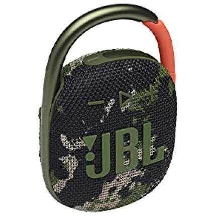 JBL Clip 4, Wireless Ultra Portable Bluetooth Speaker, JBL Pro Sound, Integrated Carabiner, Vibrant Colors with Rugged Fabric Design, Dust & Waterproof, Type C (Without Mic, Squad)