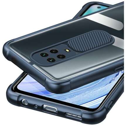 Cascov Military Grade Protection Shock Proof Slim Slide Camera Lens Cover Transparent Lens Mobile Phone Case for Poco M2 Pro - Blue
