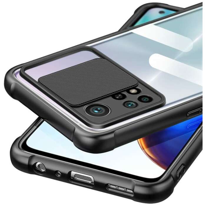 Cascov Military Grade Protection Shock Proof Slim Slide Camera Lens Cover Transparent Lens Mobile Phone Case for Xiaomi Mi 10T 5G - Black