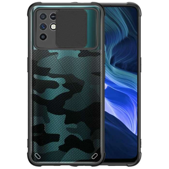 Mobirush Camouflage Lens Back Cover [Military Grade Protection] Shock Proof Slim Slide Camera Lens Cover Mobile Phone Case for Infinix Note 10 - Black