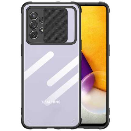Zivite Transparent Lens Back Cover [Military Grade Protection] Shock Proof Slim Slide Camera Lens Cover Mobile Phone Case for Samsung Galaxy A52 4G / A52 5G / A52s - Black