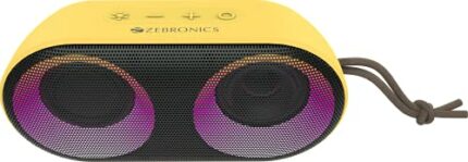 Zebronics ZEB-MUSIC BOMB X MINI Bluetooth 5.0 speaker with IPX5 Waterproof, 5W RMS, Voice assistant, Powerful Bass, 11H* backup, RGB lights, mSD/FM Radio, Call function & type C charging (Yellow)