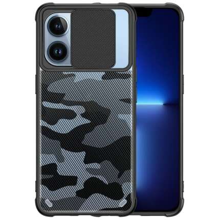 Glaslux Camouflage Lens Back Cover Shock Proof Slim Slide Camera Lens Cover Military Grade Protection Mobile Phone Case for iPhone 12 Pro Max - Black