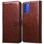 Casotec Premium Leather Kickstand Wallet Flip Case Cover with Magnetic Closure for Motorola Moto G51 5G - Brown