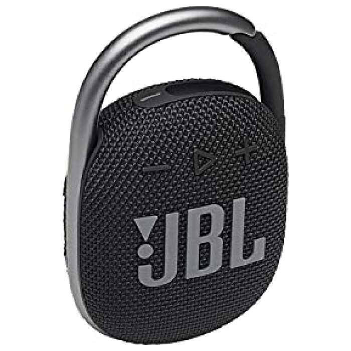 JBL Clip 4, Wireless Ultra Portable Bluetooth Speaker, JBL Pro Sound, Integrated Carabiner, Vibrant Colors with Rugged Fabric Design, Dust & Waterproof, Type C (Without Mic, Black)