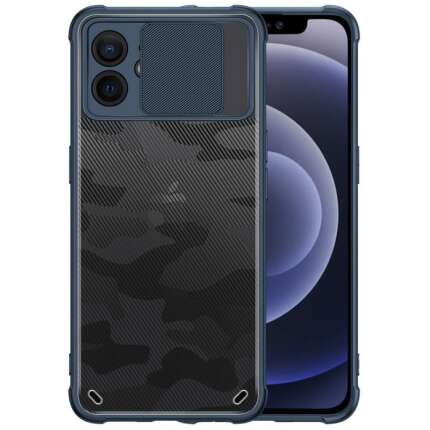 Cascov Military Grade Protection Shock Proof Slim Slide Camera Lens Cover Camouflage Lens Mobile Phone Case for iPhone 12 - Blue