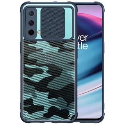Zivite Camouflage Lens Back Cover [Military Grade Protection] Shock Proof Slim Slide Camera Lens Cover Mobile Phone Case for OnePlus Nord CE 5G - Blue