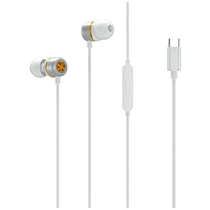 Portronics Conch 20 in-Ear Wired Earphone with Type-C Jack, Powerful Audio, Built-in Microphone, Tangle Resistant Cable(White)