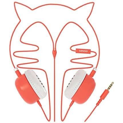 MINISO Cat Ear Headphones Comfortable Headphone for Android and iOS Mobile Phones, Computers, Laptops, Music Player,Red