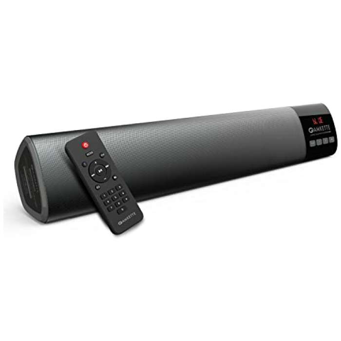 Amkette Boomer Compact Wireless Bluetooth Soundbar Pro with FM, Remote Control, 12 Hours Playtime, Integrated Subwoofer and 4 Equalizer Modes (TWS Enabled, 10 Watts) (Grey-Black)