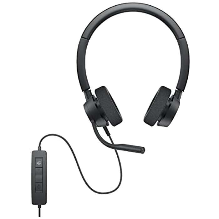 Dell Pro Stereo Headset WH3022 Wired Over Ear Headphones Stereo Sound & Built-in Noise Cancellation Feature, Accessible Call Controls on Control Panel, with mic That can be Worn on Either Side, Black