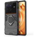 Imeigo Hybrid Armor Shockproof Soft TPU and Hard PC Back Cover Case with Ring Holder for Vivo X80 Pro (Black)