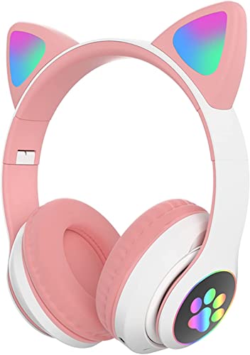 Daemon Kids Headphones,Bluetooth Wireless Headphones for Kids Teens Adults, Over-Ear Bluetooth Headphones with Microphone, Cat Ear Headphones for Girls Women (Pink)