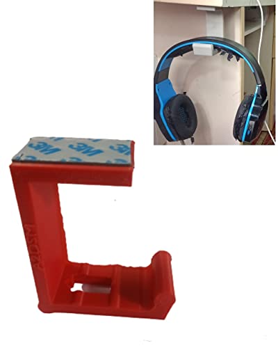 A2DSM - Headphones Holder | Headphone Stand | Headset Hook | Durable Under-Desk Stick-on and Screwable [Red Pack of one]