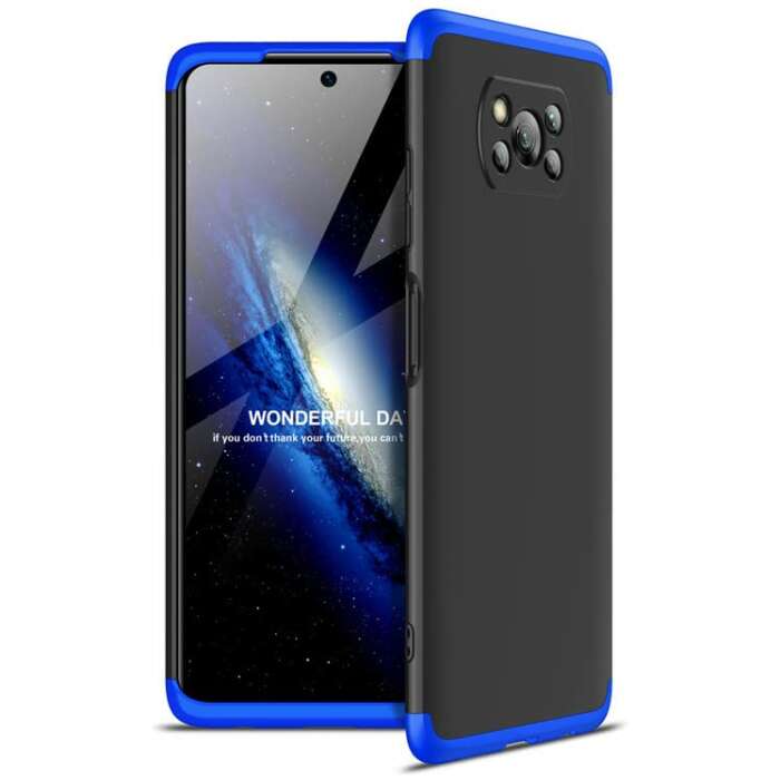 Glaslux Full Body 3-in-1 Slim Fit (Blue-Black-Blue) Full 360 Protection Back Case Cover for Poco X3 Pro/Poco X3