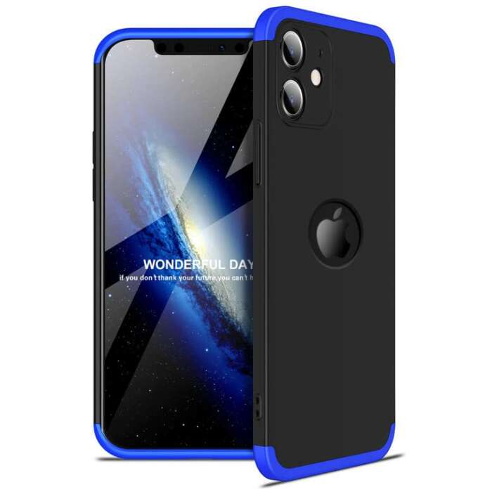 Zivite Full Body 3-in-1 Slim Fit (Blue-Black-Blue) 360 Degree Protection Hybrid Hard Bumper Back Case Cover for iPhone 12 Mini
