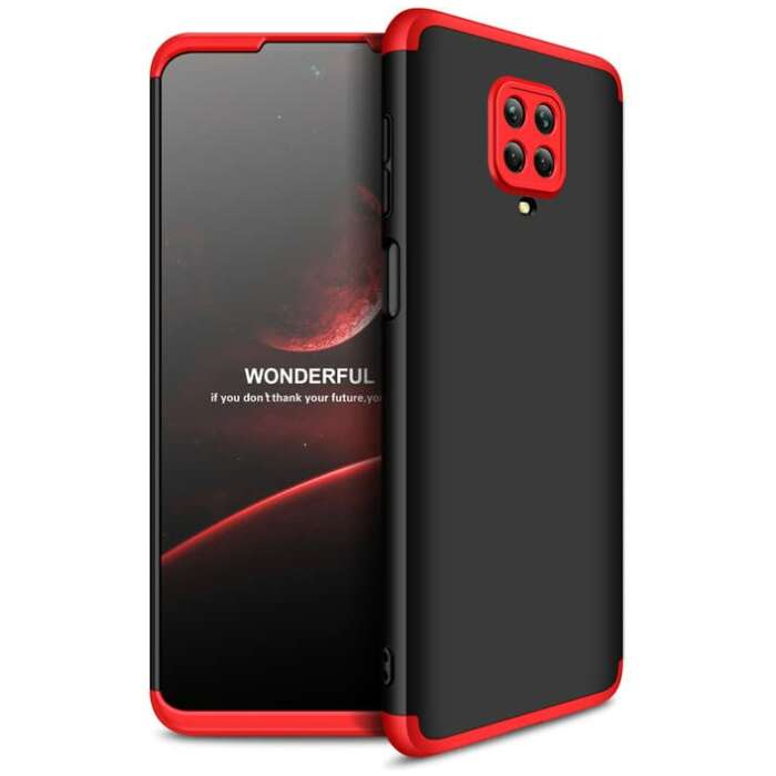 Cascov Full Body 3-in-1 Slim Fit (Red-Black-Red) Alround 360 Protection Back Case Cover for Redmi Note 9 Pro/Note 9s