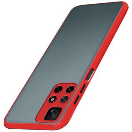 Cascov Slim Translucent Smoked (Camera Protection) Shockproof Anti-Slip Grip Smoke Back Cover for Redmi Note 11T 5G - Red
