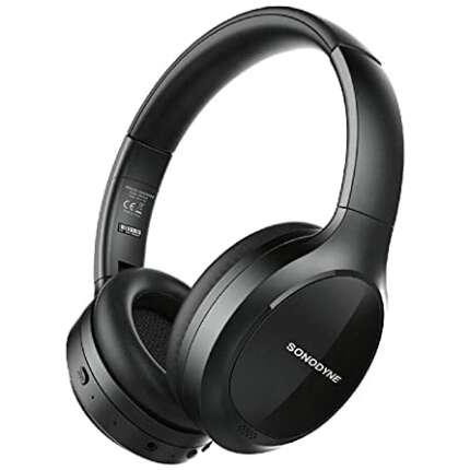 Sonodyne SWH 056 Bluetooth Over The Ear Headphones with Mic for Clear Calls, Active Noise Cancellation, 20HRS Battery Life, Lightweight, AUX & Quick Charge (Black Color)