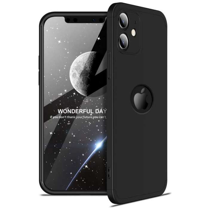 Glaslux Full Body 3-in-1 Slim Fit (Full Black) Full 360 Protection Back Case Cover for iPhone 12 Mini
