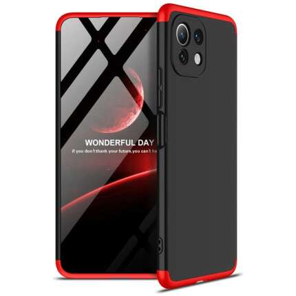 Glaslux Full Body 3-in-1 Slim Fit (Red-Black-Red) Full 360 Protection Back Case Cover for Xiaomi Mi 11 Lite