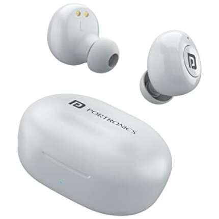 Portronics Harmonics Twins S3 Smart TWS Bluetooth 5.2 Earbuds with 20 Hrs Playtime, 8 MM Drivers, Lightweight Earbuds(White)