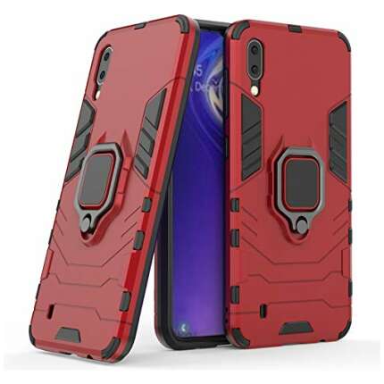 Imeigo Armor Shockproof Soft TPU and Hard PC Back Cover Case with Ring Holder for Samsung Galaxy M10 - Armor Red