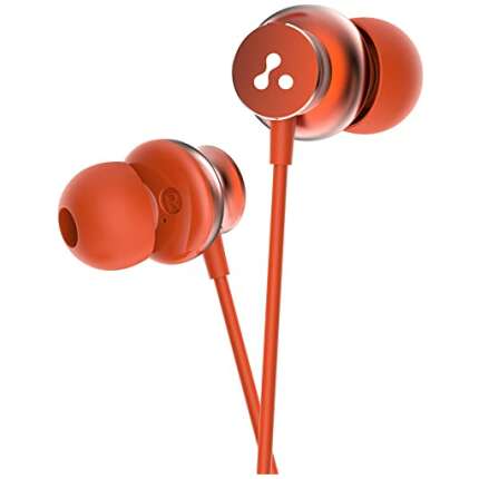Ambrane Stringz 38 Wired Earphones with Mic, Powerful HD Sound with High Bass, Tangle Free Cable, Comfort in-Ear Fit, 3.5mm Jack (Amber Orange)