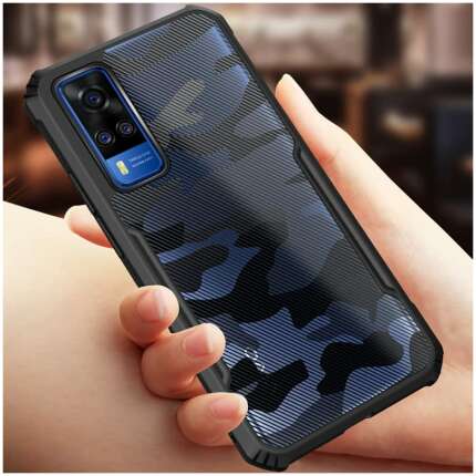Cascov Beetle Camouflage Slim Crystal Clear Hybrid Bumper Back Case Military Grade Protection Cover for Vivo Y51A (Black)