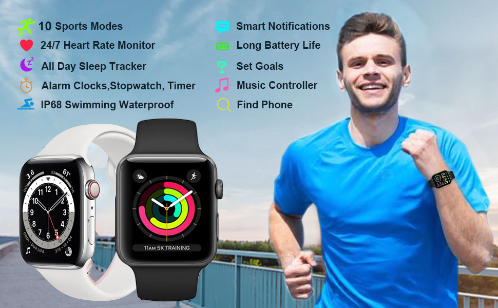 Smartwatch Activity Tracker Mens Wearable Bluetooth Unisex Black Fitness Band