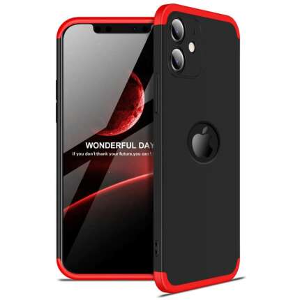 Zivite Full Body 3-in-1 Slim Fit (Red-Black-Red) 360 Degree Protection Hybrid Hard Bumper Back Case Cover for iPhone 12 Mini