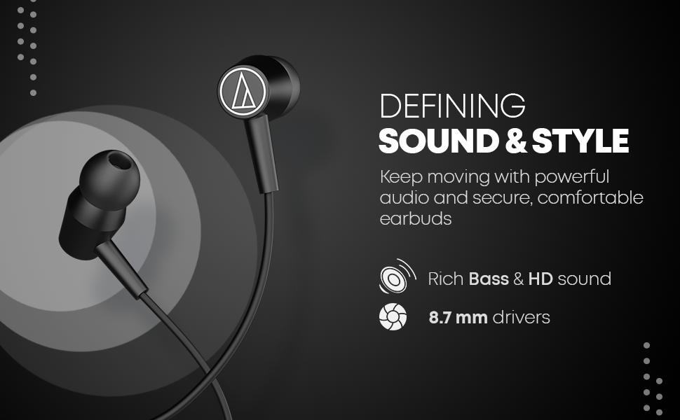 Audio technica earphone handsfree microphone mic volume control in-ear sound extra bass hd 