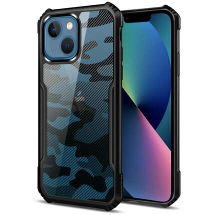 Cascov Beetle Camouflage Slim Crystal Clear Hybrid Bumper Back Case Military Grade Protection Cover for iPhone 13 (Black)