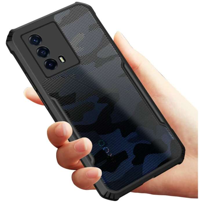 Imeigo Beetle Camouflage Slim Crystal Clear Hybrid Bumper Back Case Military Grade Protection Cover for IQOO Z5 (Black)