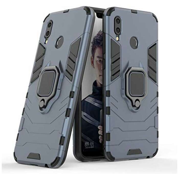 Imeigo Armor Shockproof Soft TPU and Hard PC Back Cover Case with Magnetic Ring Holder for Huawei Nova 3i - Armor Grey