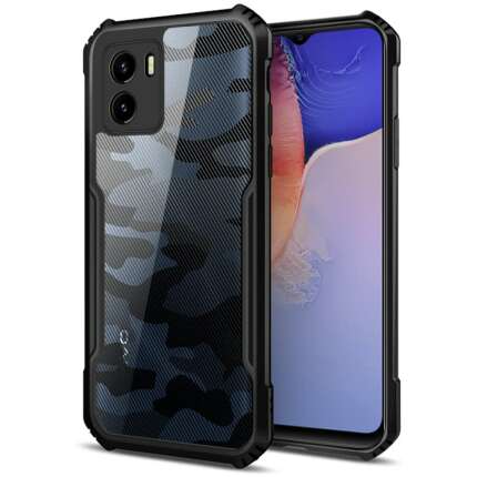 Cascov Beetle Camouflage Slim Crystal Clear Hybrid Bumper Back Case Military Grade Protection Cover for Vivo Y15s (Black)