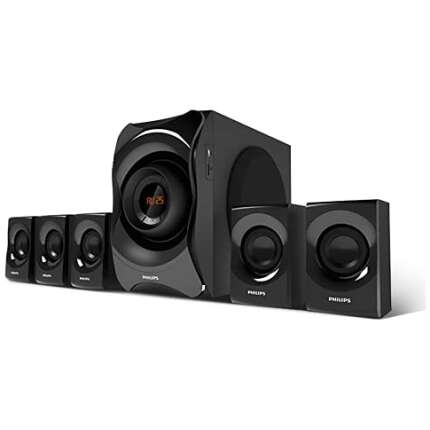 Philips Audio SPA8000B/94 5.1 Channel 120W Multimedia Speaker System with Bluetooth, 5x15W Satellite Speakers, LED Display, Robust Design & Matte Finish (Black)