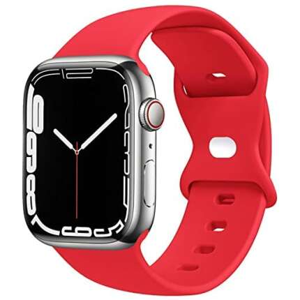 Watch Strap Compatible with Apple Watch Straps 49mm 45mm 44mm 42mm, Soft Silicone Band for iWatch Series Ultra 8 7 6 5 4 3 2 1 SE (Watch Not Included) (RED 48)