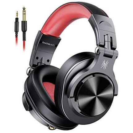 Oneodio A71 Dj Bass Stereo Wired Over Ear Headphones With 90° Rotatable Housing, With Share Port, With 40Mm Driver For Monitoring, Recording, Mixing With Mic (Red)