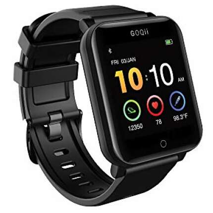 GOQii Smart Vital Fitness SpO2 1.3" HD Full Touch, Smart Notification Waterproof Smart Watch for Android Phones Blood Oxygen, Fitness, Sports & Sleep Tracking with 3 Months Personal Coaching (Black)