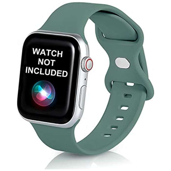 Watch Strap Compatible with Apple Watch Straps 49mm 45mm 44mm 42mm, Soft Silicone Band for iWatch Series Ultra 8 7 6 5 4 3 2 1 SE (Watch Not Included) (Pine Green 48)