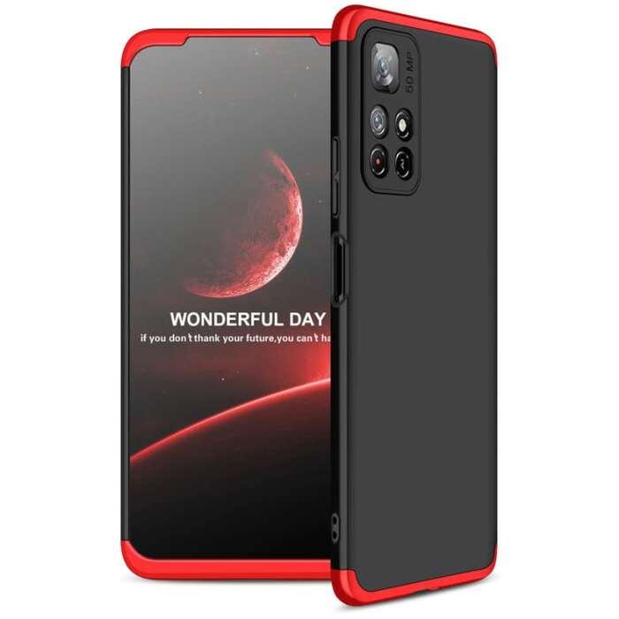 Glaslux Full Body 3-in-1 Slim Fit (Red-Black-Red) Full 360 Protection Back Case Cover for Redmi Note 11T 5G