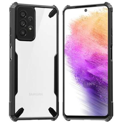 Mobirush Fusion-X Bull Transparent Military Hard Back Soft Flexible TPU Bumper Scratch Resistant Shockproof Protection Back Cover Compatible for Samsung Galaxy A52 4G / A52 5G / A52s - Black