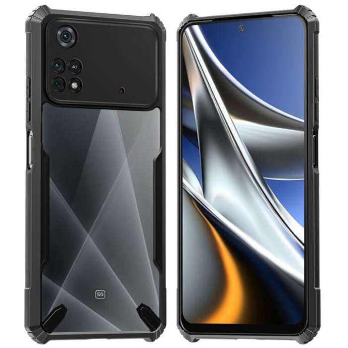 Zivite Fusion-X Bull Transparent Military Hard Back Soft Flexible TPU Bumper Scratch Resistant Shockproof Protection Back Cover Compatible for Poco X4 Pro 5G - Black
