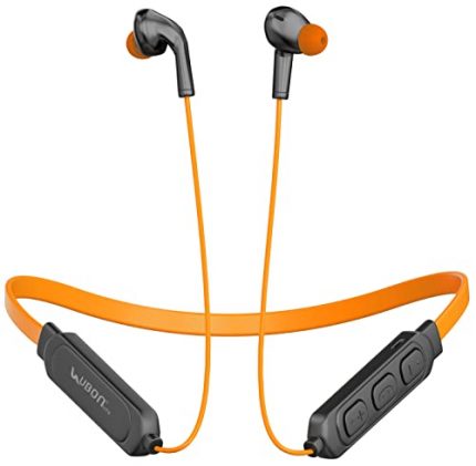 UBON Bluetooth Headphones Earphones 5.0 Wireless Headphones with Hi-Fi Stereo Sound, 12Hrs Playtime, Lightweight Ergonomic Neckband, Water-Resistant Magnetic Earbuds, Voice Assistant & Mic (Orange)