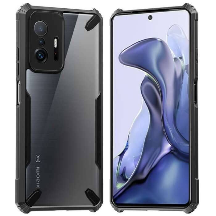 Mobirush Fusion-X Bull Transparent Military Hard Back Soft Flexible TPU Bumper Scratch Resistant Shockproof Protection Back Cover Compatible for Xiaomi Mi 11T 5G - Black
